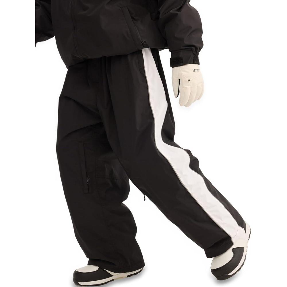 image:imageGSOU SNOW Snowboard Pants Mens Womens Retro Baggy Waterproof Reflective Ski Pants Vintage Loose Outwear Not InsulatedBlack