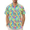 GSOU SNOW Mens Hawaiian Shirt Quick Dry Short Sleeve Tropiacl Floral Button Down Shirts for Beach Summer Vacation(Colorful)