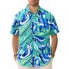 GSOU SNOW Mens Hawaiian Shirt Quick Dry Short Sleeve Tropiacl Floral Button Down Shirts for Beach Summer Vacation(Green Leaf)