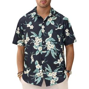 GSOU SNOW Mens Hawaiian Shirt Quick Dry Short Sleeve Tropiacl Floral Button Down Shirts for Beach Summer Vacation(Black Froal)