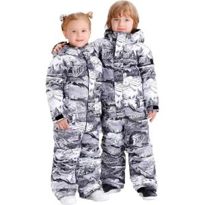 GSOU SNOW Kids Snow Suit One Piece Ski Suit Boys Girls Snowboard Jumpsuits Waterproof Youth Snowsuit Outfit(Grey)