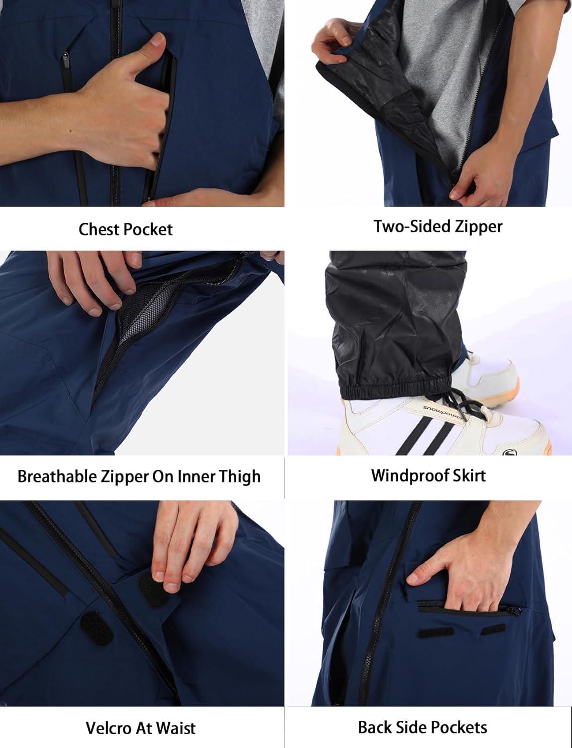 image:imageGSOU SNOW Mens Ski Bibs Women Snowboard Pants Bib Snow Insulated Overalls Waterproof Windproof Winter Warm SportNavy