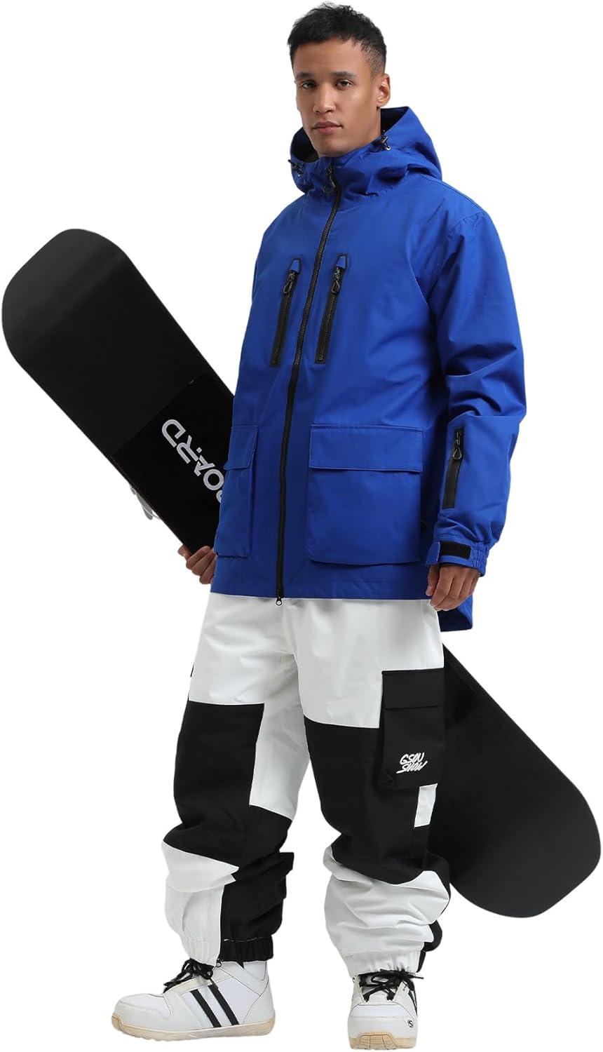 image:imageGSOU SNOW Mens Ski Jacket Snowboard Snow Coat Waterproof Windproof Insulated Winter Mountain Outdoor Sports Fixed HoodedKlein Blue