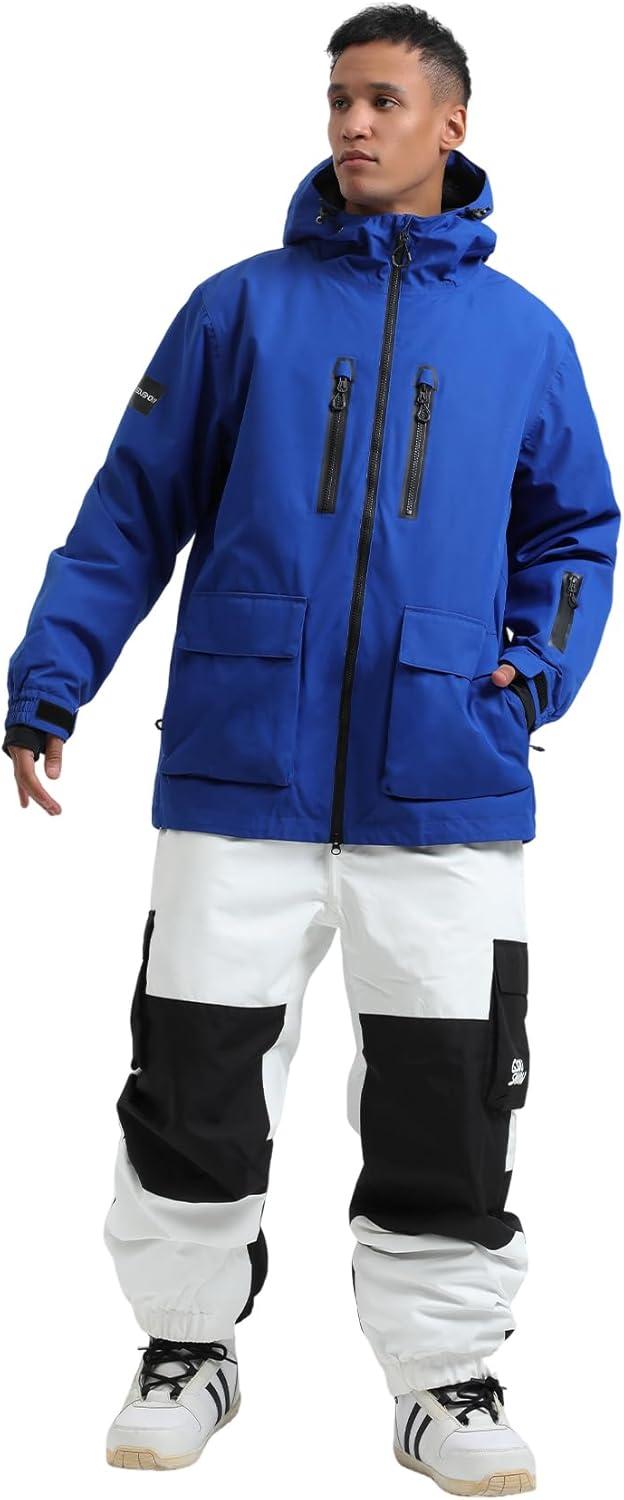 image:imageGSOU SNOW Mens Ski Jacket Snowboard Snow Coat Waterproof Windproof Insulated Winter Mountain Outdoor Sports Fixed HoodedKlein Blue