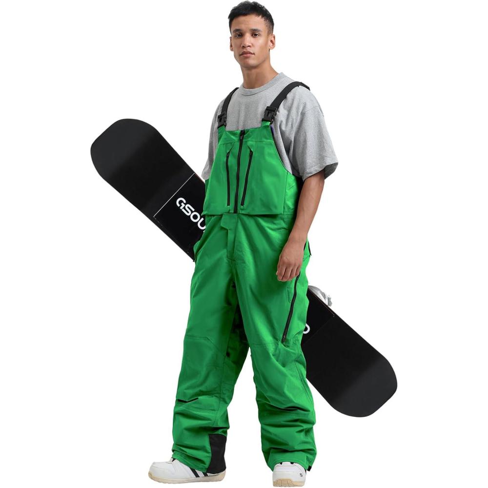 image:imageGSOU SNOW Mens Ski Bibs Women Snowboard Pants Bib Snow Insulated Overalls Waterproof Windproof Winter Warm SportDark Green