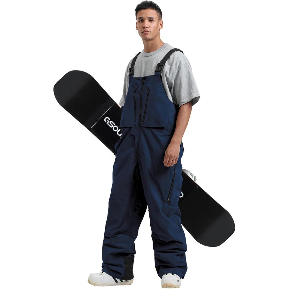 image:imageGSOU SNOW Mens Ski Bibs Women Snowboard Pants Bib Snow Insulated Overalls Waterproof Windproof Winter Warm SportNavy