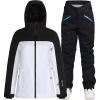 GSOU SNOW Women’s Ski Jacket and Pants Waterproof Windproof Snowsuit Snowboarding Coat Insulated Warm Winter(White 1)