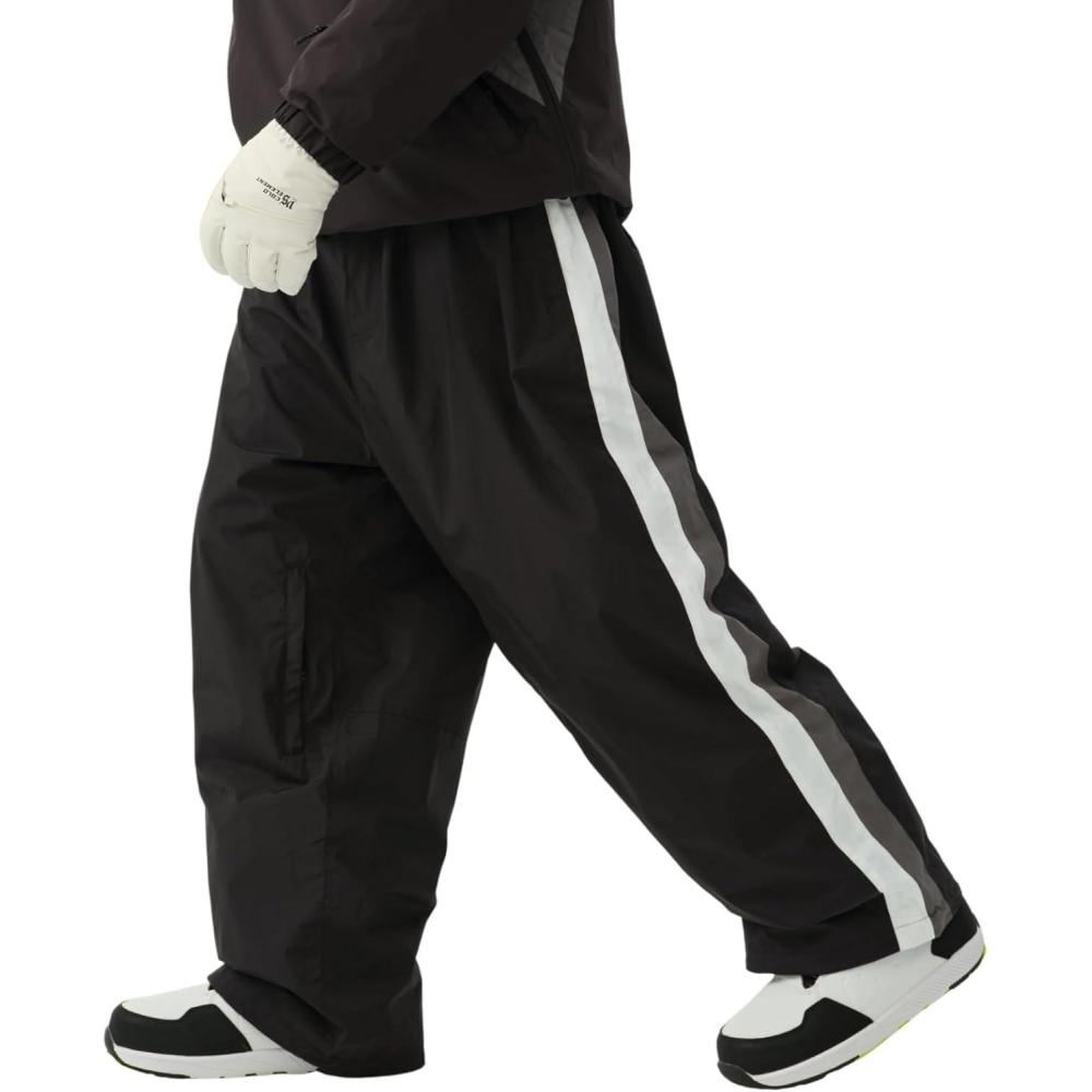image:imageGSOU SNOW Women Mens Snow Pants Baggy Snowboard Pants Retro Sporty Side Stripe Ski Pants Insulated Waterproof Winter OutdoorBlack2
