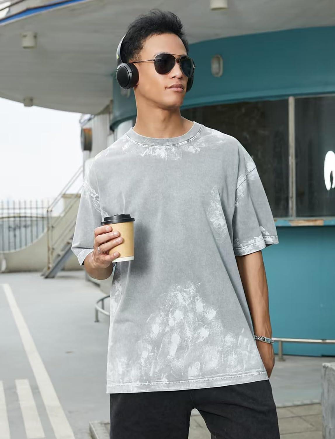 image:imageGSOU SNOW Men Oversized T Shirt Cotton Casual Unisex Short Sleeve Vintage Baggy Tee Shirts Washed Mens StreetwearBlackgreynavy