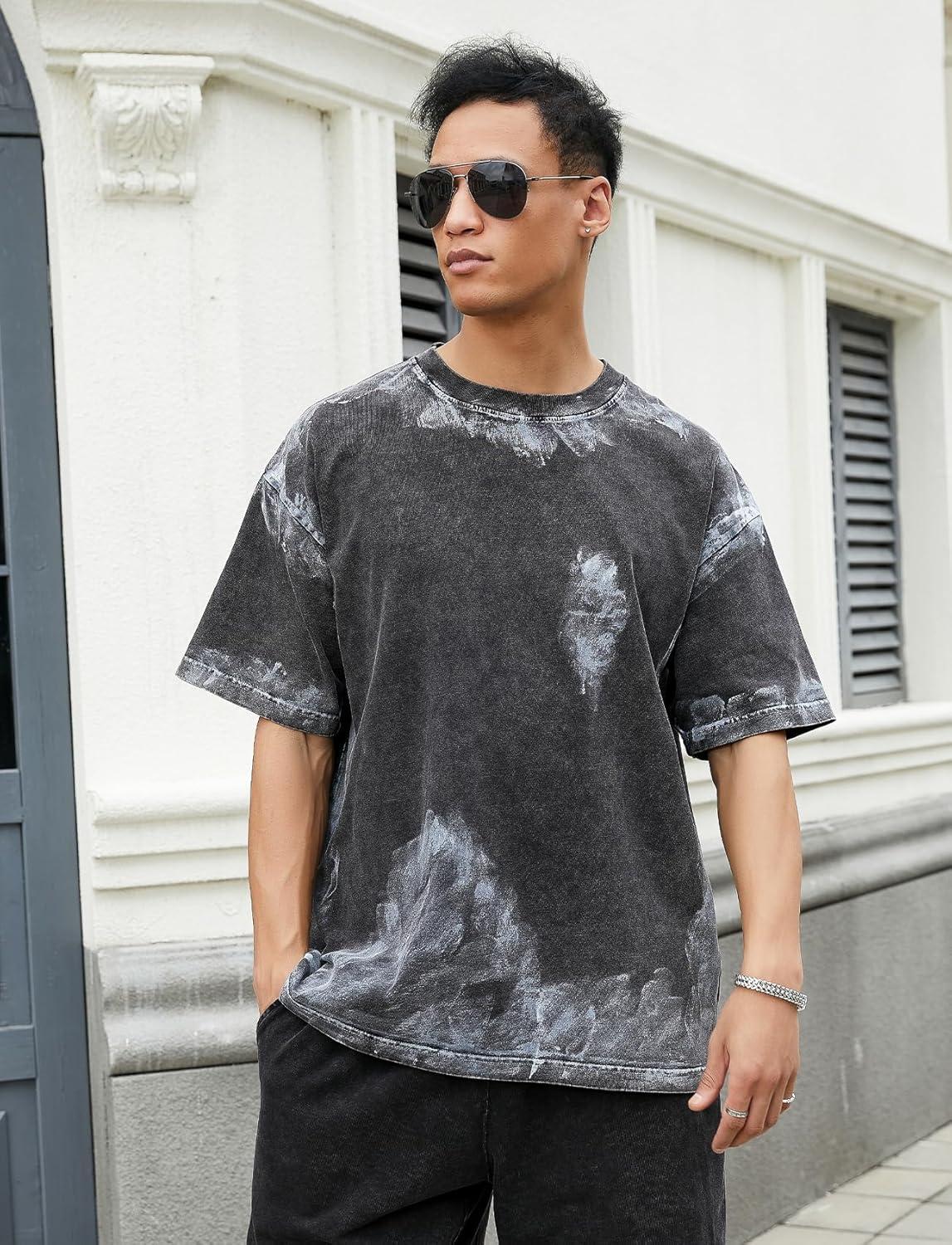 image:imageGSOU SNOW Men Oversized T Shirt Cotton Casual Unisex Short Sleeve Vintage Baggy Tee Shirts Washed Mens StreetwearBlackgreynavy