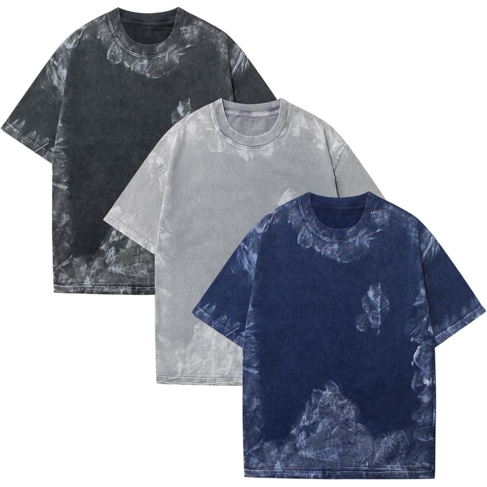 image:imageGSOU SNOW Men Oversized T Shirt Cotton Casual Unisex Short Sleeve Vintage Baggy Tee Shirts Washed Mens StreetwearBlackgreynavy