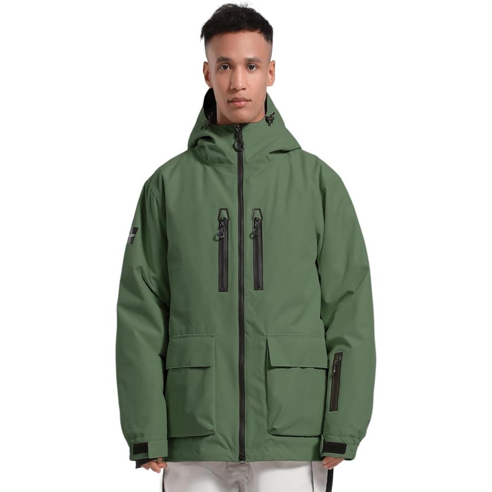image:imageGSOU SNOW Mens Ski Jacket Snowboard Snow Coat Waterproof Windproof Insulated Winter Outdoor Sports Fixed HoodedGreen