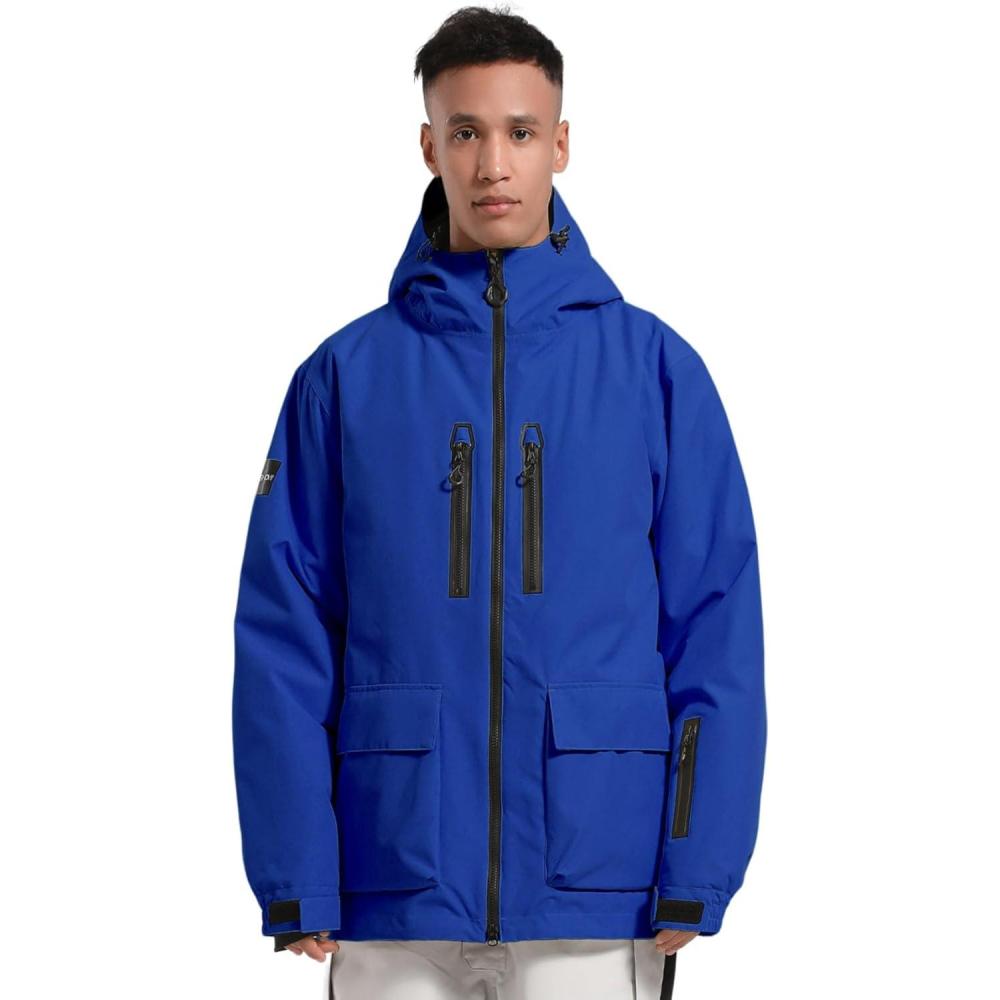 image:imageGSOU SNOW Mens Ski Jacket Snowboard Snow Coat Waterproof Windproof Insulated Winter Outdoor Sports Fixed HoodedKlein Blue