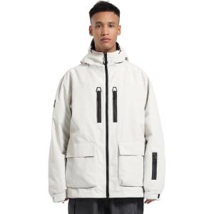 GSOU SNOW Men’s Ski Jacket Snowboard Snow Coat Waterproof Windproof Insulated Winter Outdoor Sports Fixed Hooded(Beige)