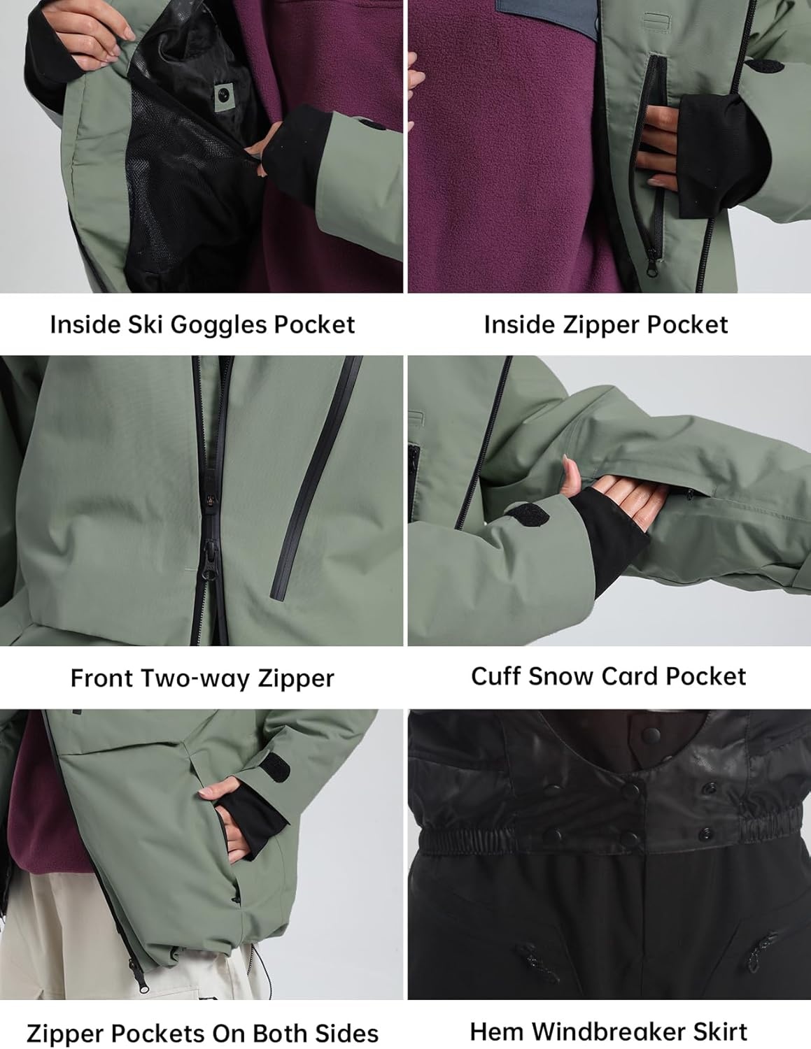 image:imageGSOU SNOW Women Waterproof Ski Jacket Men Warm Winter Coat Outdoor Windbreaker Hiking Snowboarding Jacket Army Green L